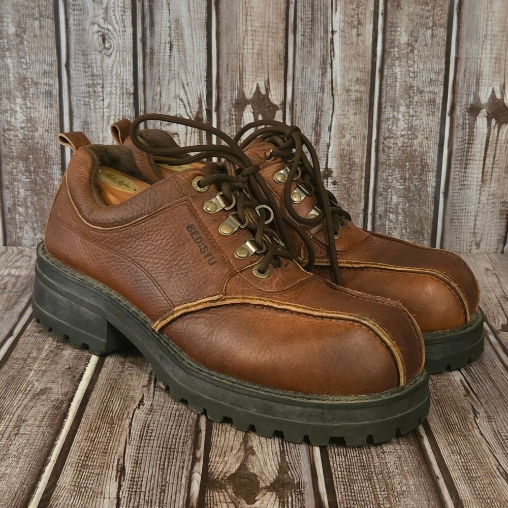 Sz 43 / 10 Mens Bed Stu Leather Lug Sole Oxford Brown Chunky 90s Grunge VGUC